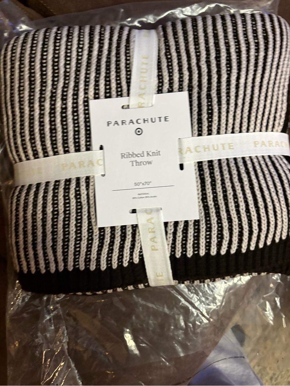 Parachute Ribbed Knit throw blanket 50”x70” - Black and White